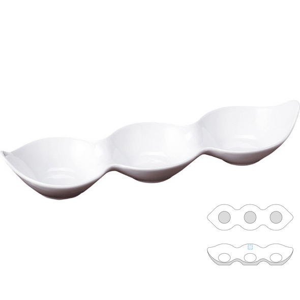 Recipientes Alongados c/ 3 Compartimentos Branco Porcelana Recipientes Alongados c/ 3 Compartimentos Branco Porcelana